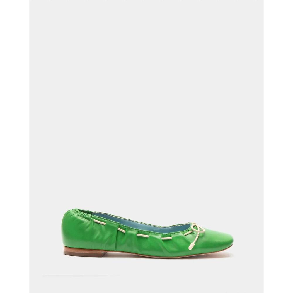 Frances Valentine Green Leather Ballet Flat with Ivory Bow